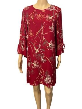 Tyler Boe Red Floral 3/4 Sleeve Lined  Shift Dress Size S